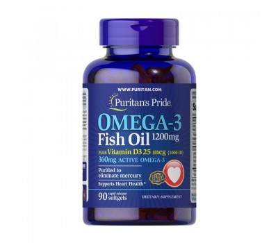 Omega-3 Fish Oil 1200 mg Plus Vitamin D3 1000 IU (90 softgels)